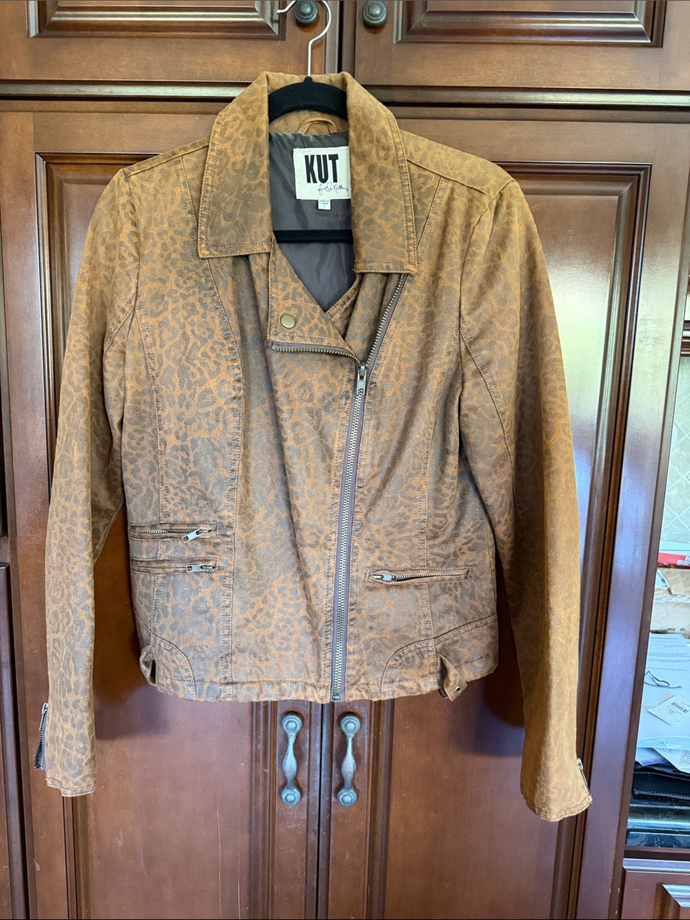 Kut from the Kloth Women's brown Leopard-Print Moto Jacket